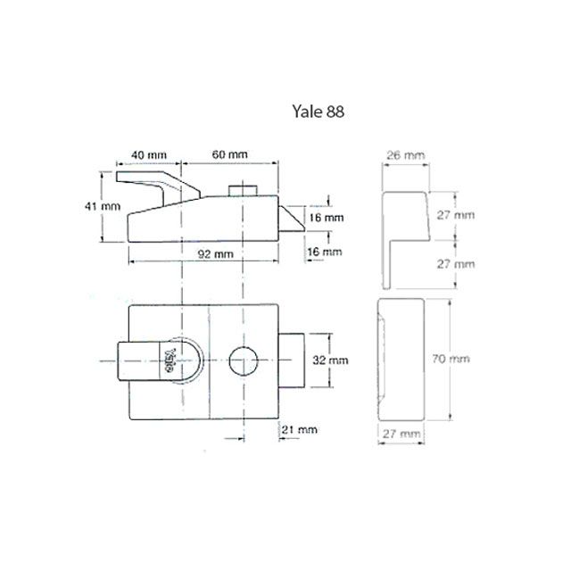 Dimensions Image: Yale 89 Deadlocking Nightlatch: Reversed (60mm)