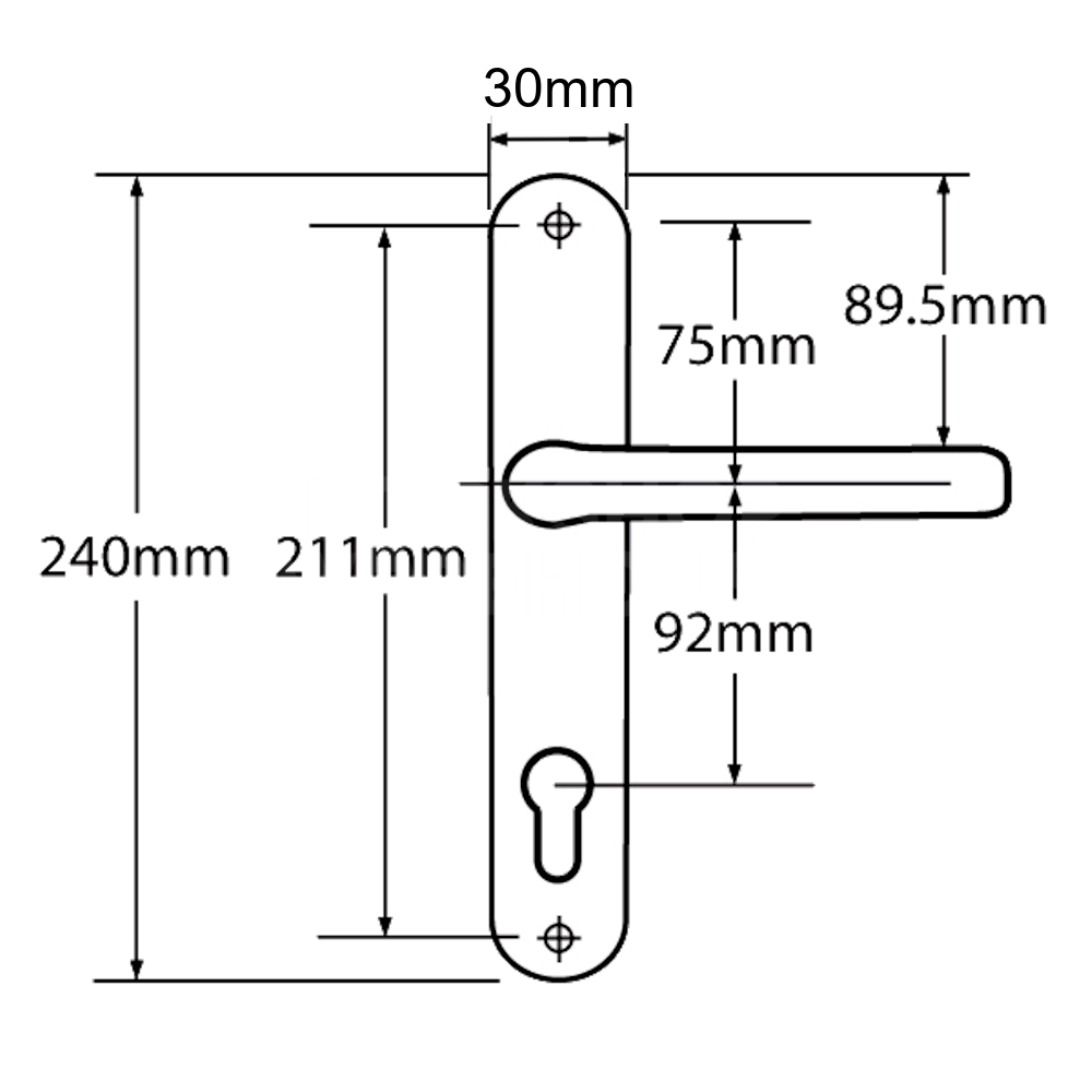 Dimensions Image: Mila ProLinea 92PZ Lever/Lever Door Handle