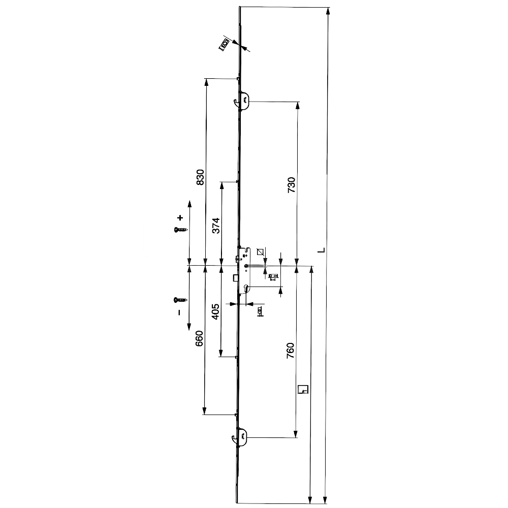 Dimensions Image: Maco Lever Operated 2 Hook 4 Roller Multipoint Lock