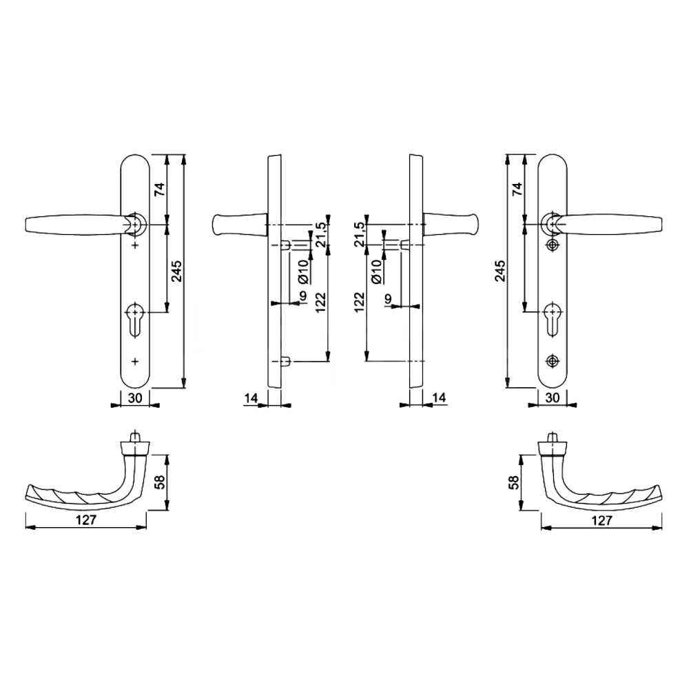 Dimensions Image: Hoppe Atlanta Lever/Lever Narrow Backplate Door Handle