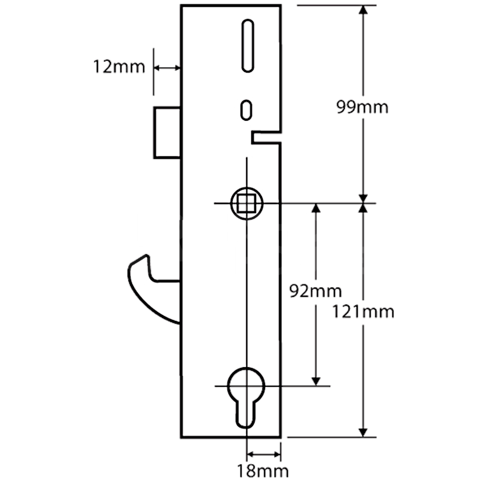 Dimensions Image: ERA 35/92 Split Spindle Latch &amp; Hookbolt Centre Case