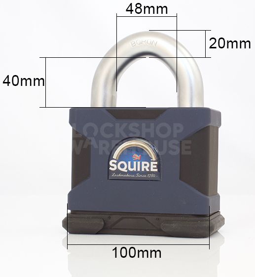 Dimensions Image: SQUIRE SS100S Stronghold® Open Shackle Padlock
