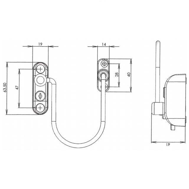 Dimensions Image: Jackloc Pro Twist - Push &amp; Turn Cable Window Lock