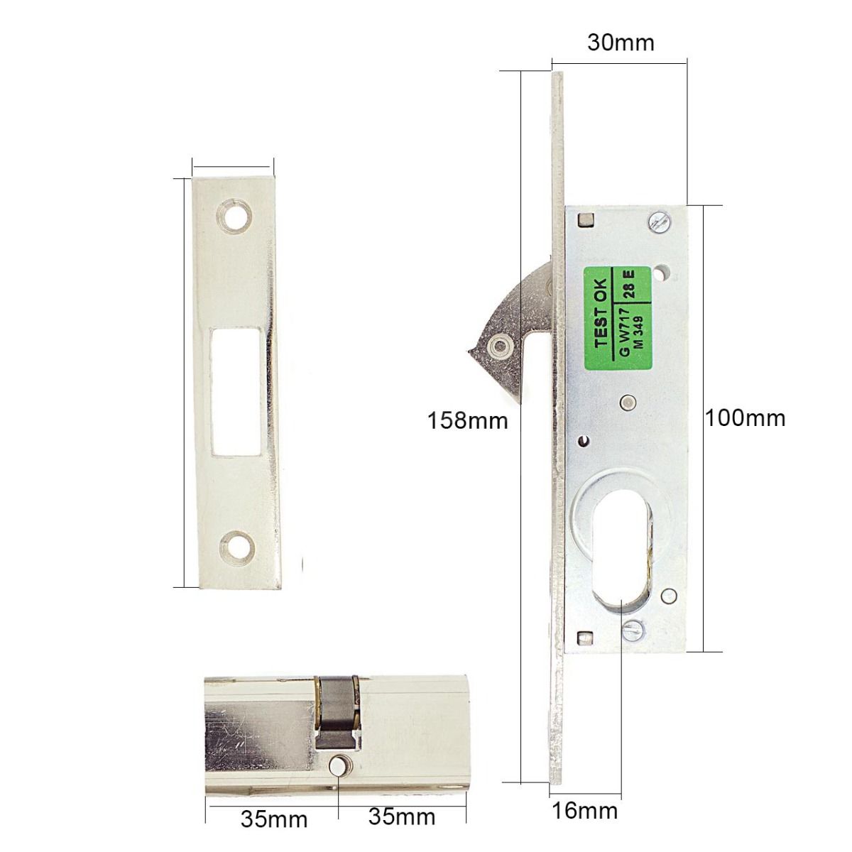 Dimensions Image: Cisa 45010-16 Oval Sliding Door Lock
