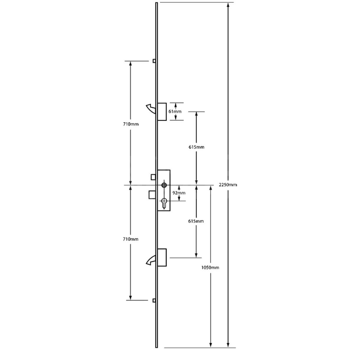 Dimensions Image: ERA 2 Hooks and 2 Rollers: UPVC Multi-Point Locking Mechanism