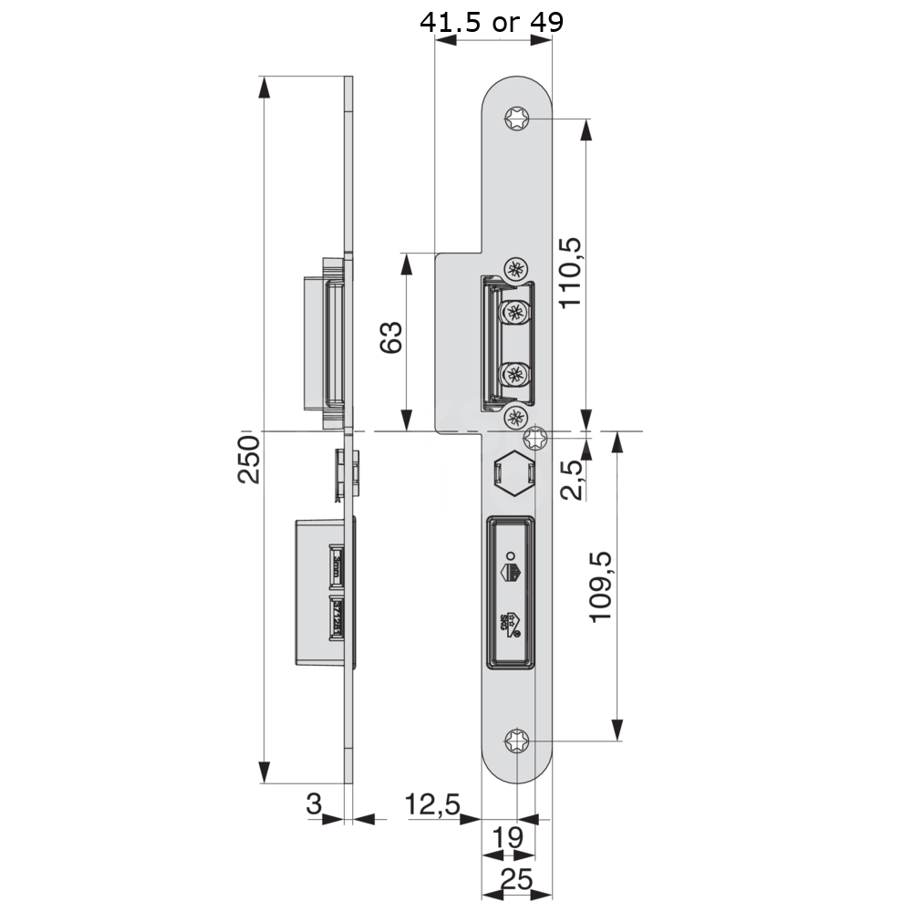 Dimensions Image: MACO M-TS Centre Keep To Suit Timber &amp; Composite Door