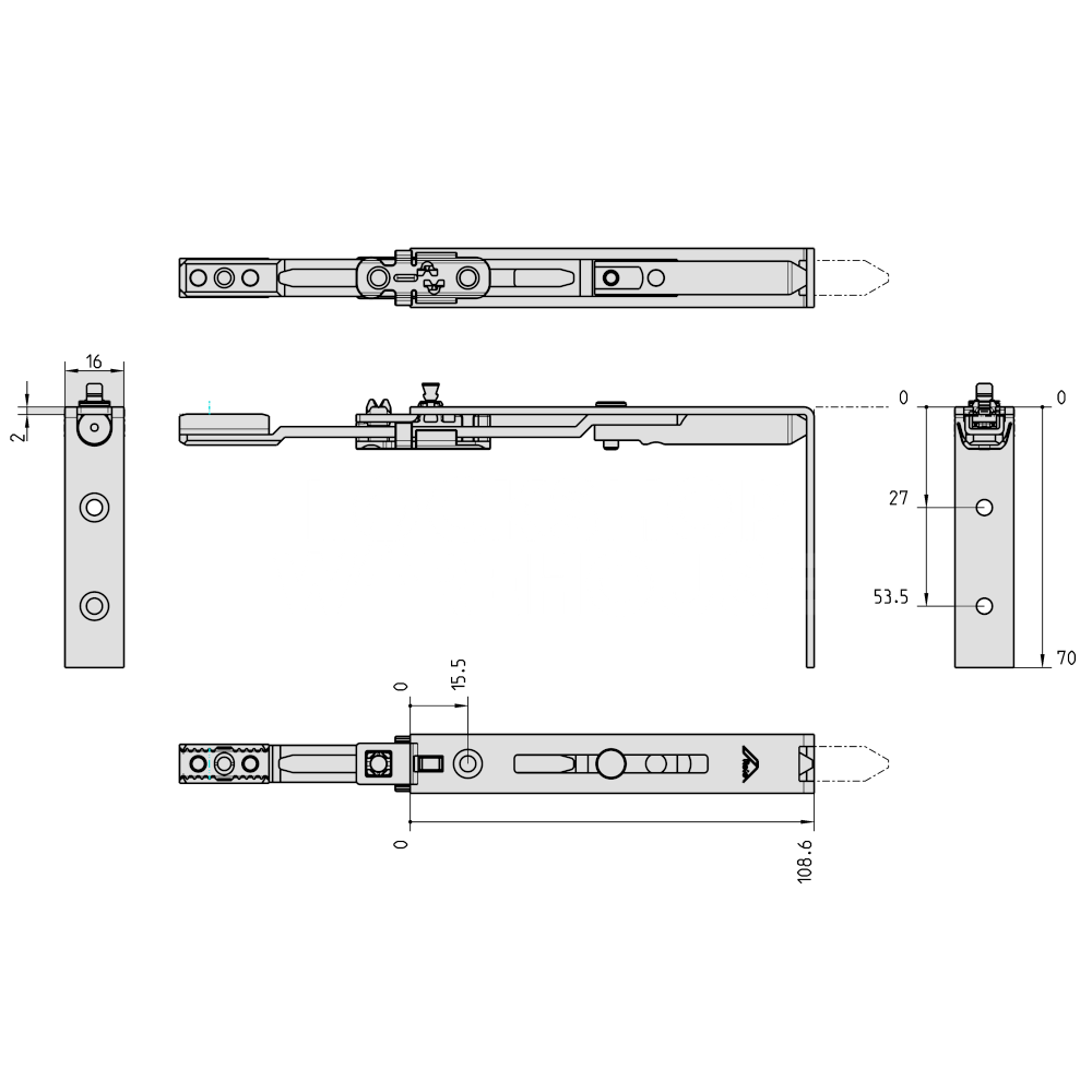 Dimensions Image: ROTO H600 Shootbolt Straight Action 633930 - Straight Action