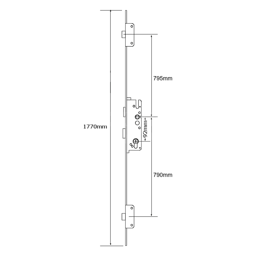 Dimensions Image: GU Secury LogIQ A2 Automatic Multipoint Lock