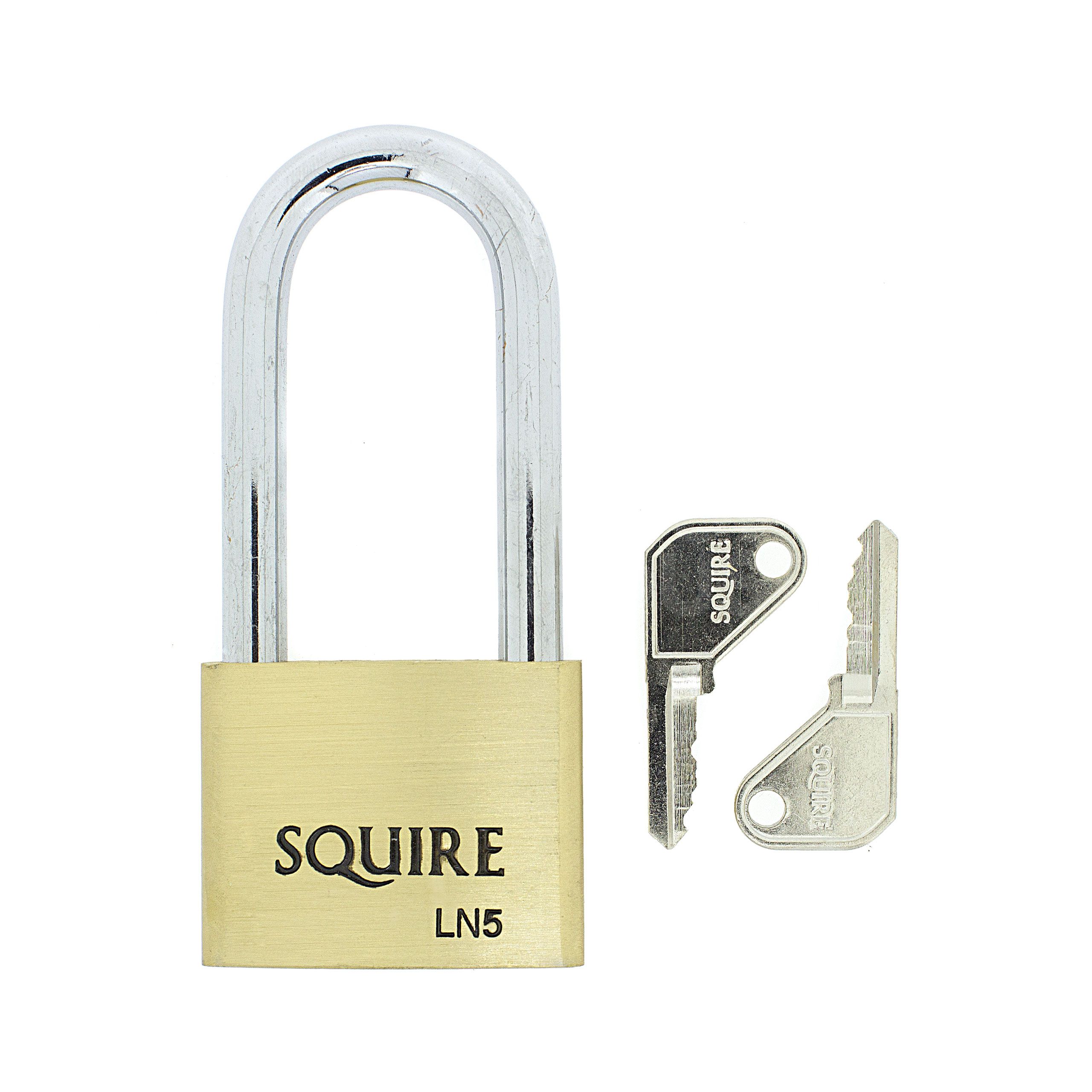 Dimensions Image: SQUIRE LN5 - 50mm - Brass Padlock - 64mm Long Shackle