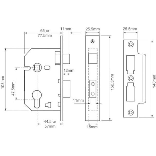 Dimensions Image: Union L2249 Mortice Sashcase
