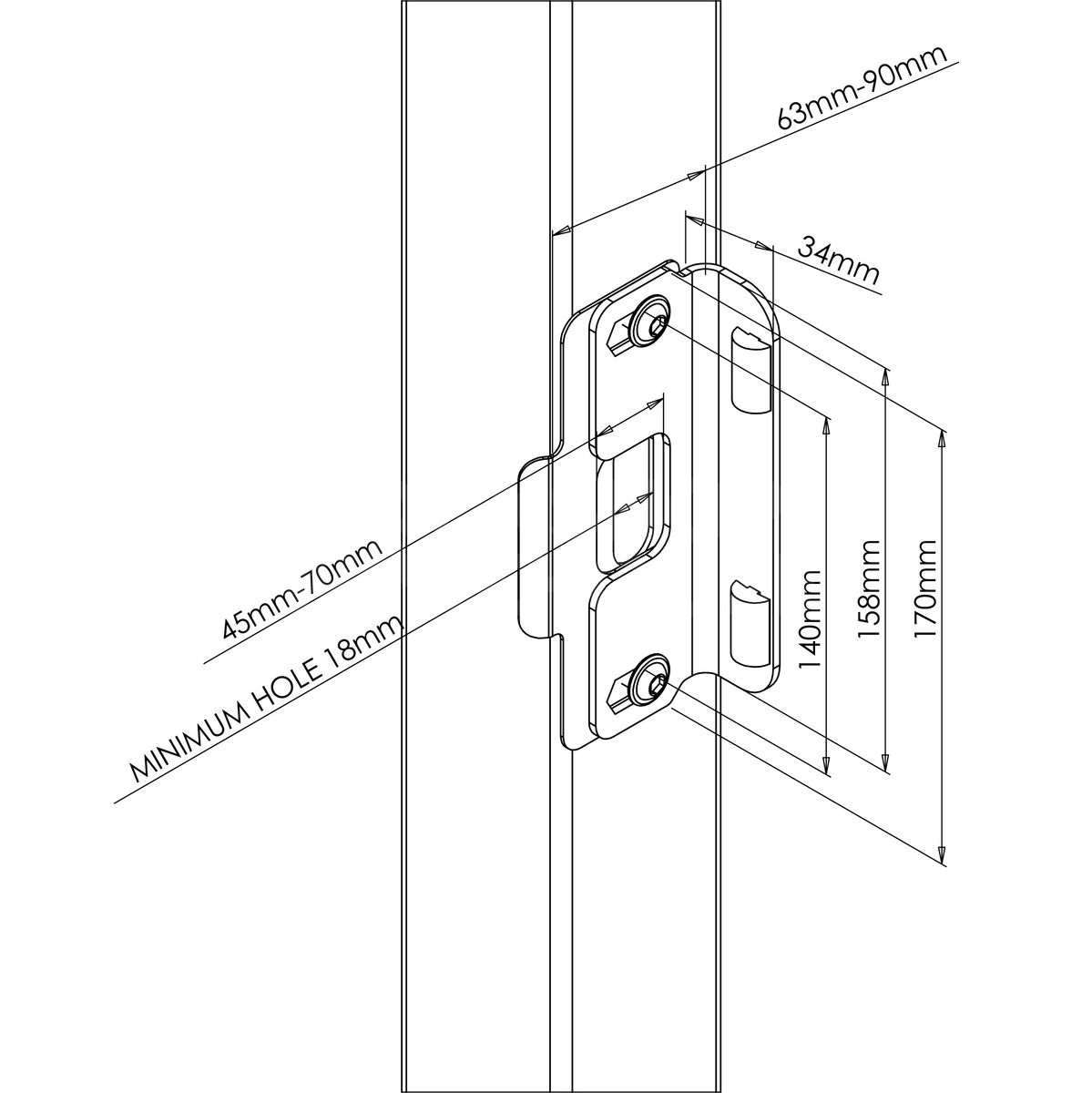 Dimensions Image: Gatemaster Superlock Heavy Duty Gapless Keep