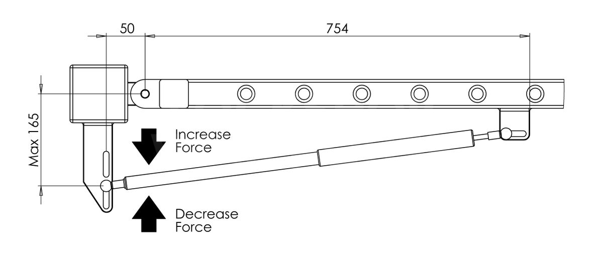 Dimensions Image: Gatemaster GSB Heavy Duty Gate Closing Strut