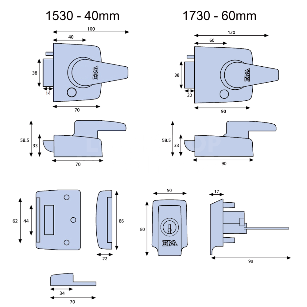 Dimensions Image: Era Egress BS8621 Nightlatch 40mm - 1530