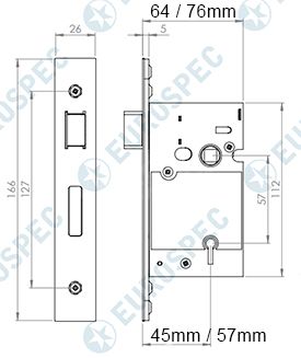 Dimensions Image: Easi-T 5 Lever British Standard 3621 Sashlock