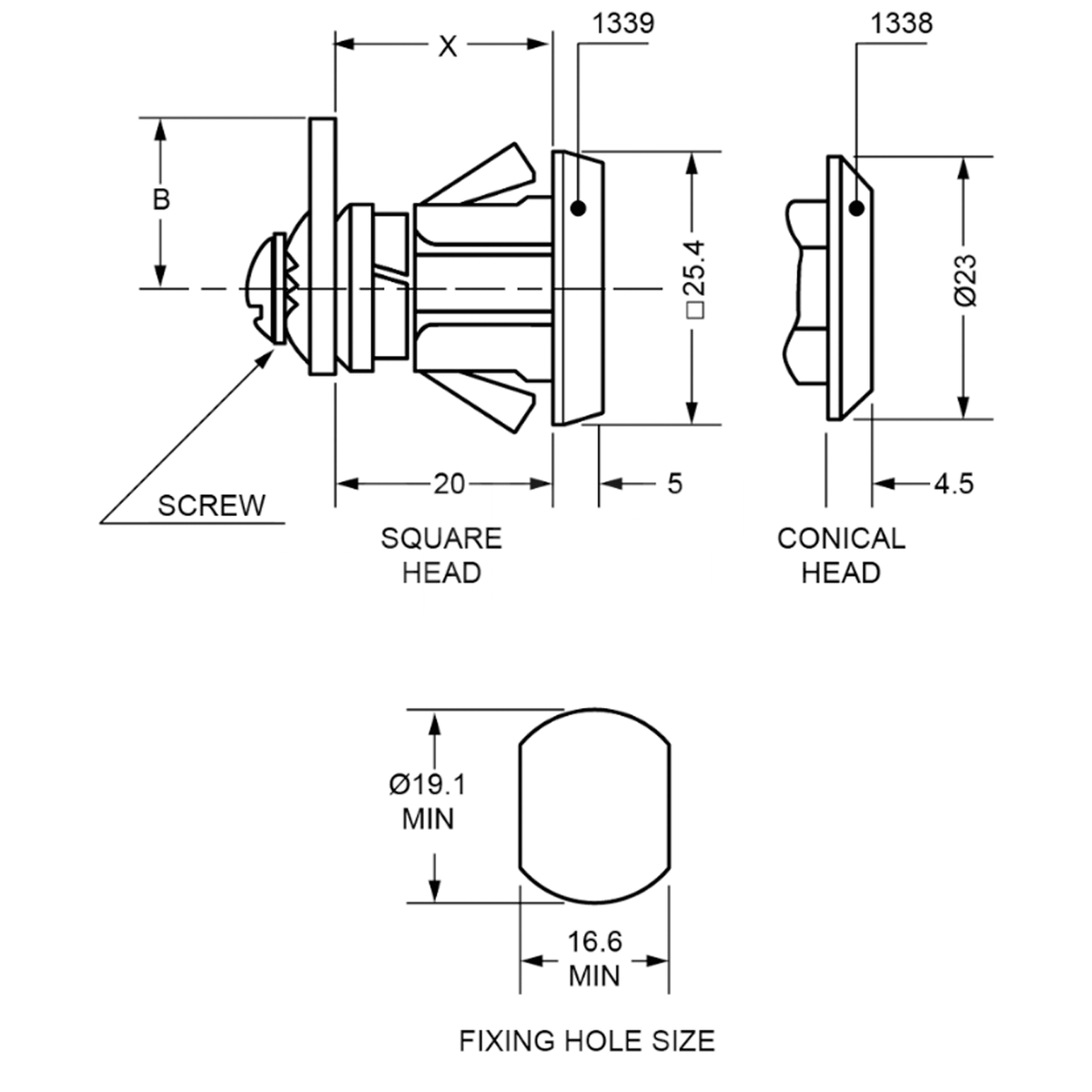 Dimensions Image: Lowe &amp; Fletcher 1339 Cam Lock