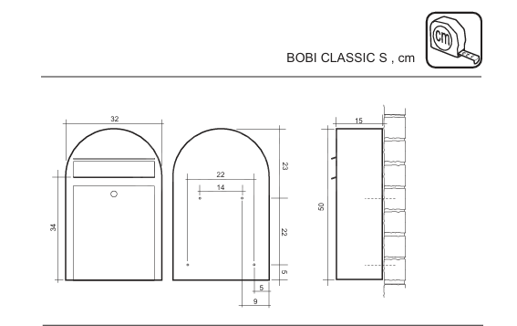 Dimensions Image: Bobi Classic S Mailbox | Slim Locking Post Box