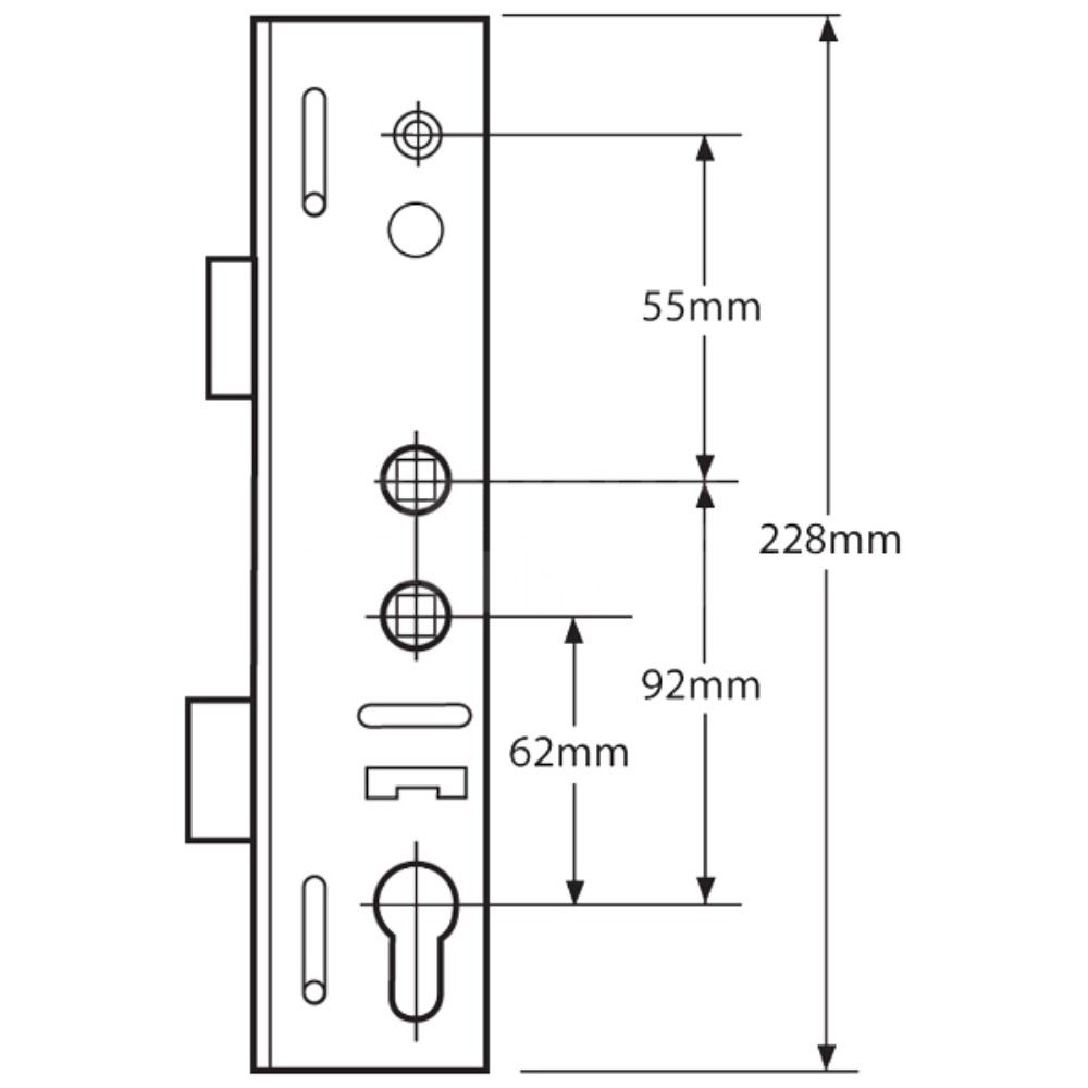 Dimensions Image: Asec Lockmaster Copy Twin Spindle Latch &amp; Deadbolt Gearbox