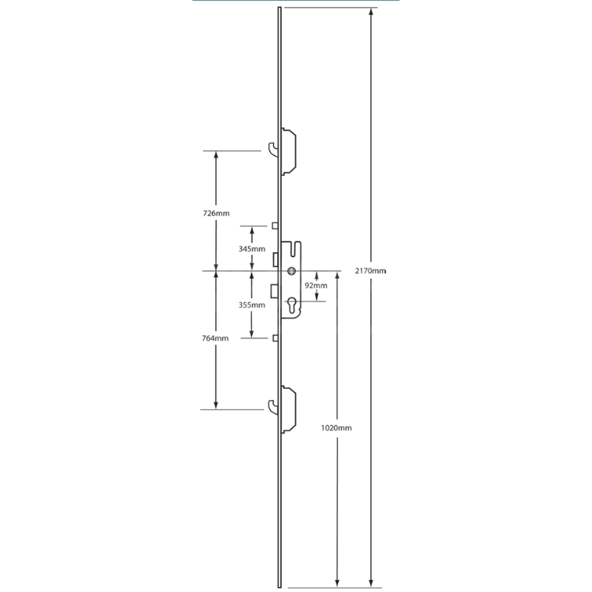 Dimensions Image: GU Europa Inboard 2 Hooks and 2 Rollers: Split Spindle