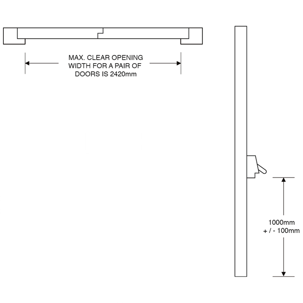 Dimensions Image: ASEC Double Rebated Panic Bolt Set