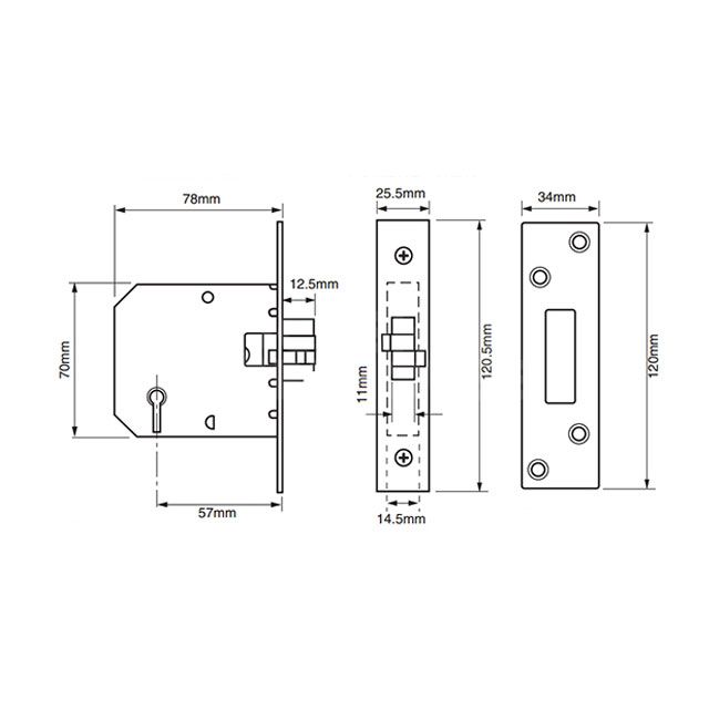 Dimensions Image: Union 2401 5 Lever Sliding Door Lock
