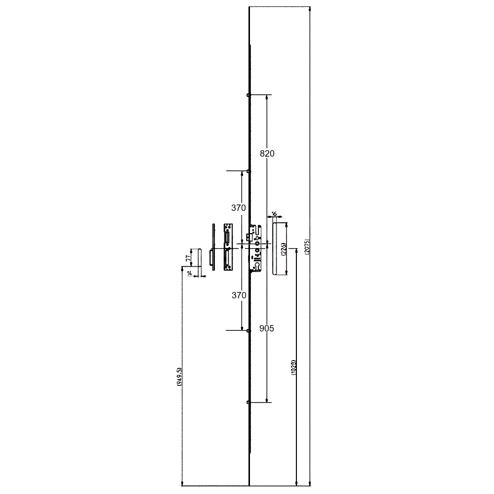 Dimensions Image: Elite Standard Multipoint Lock 4 Roller Single Spindle