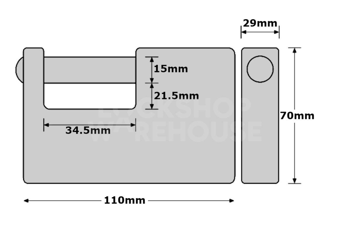 Dimensions Image: ABUS 93RK/110 Rock Steel Sliding Bolt Shutterlock