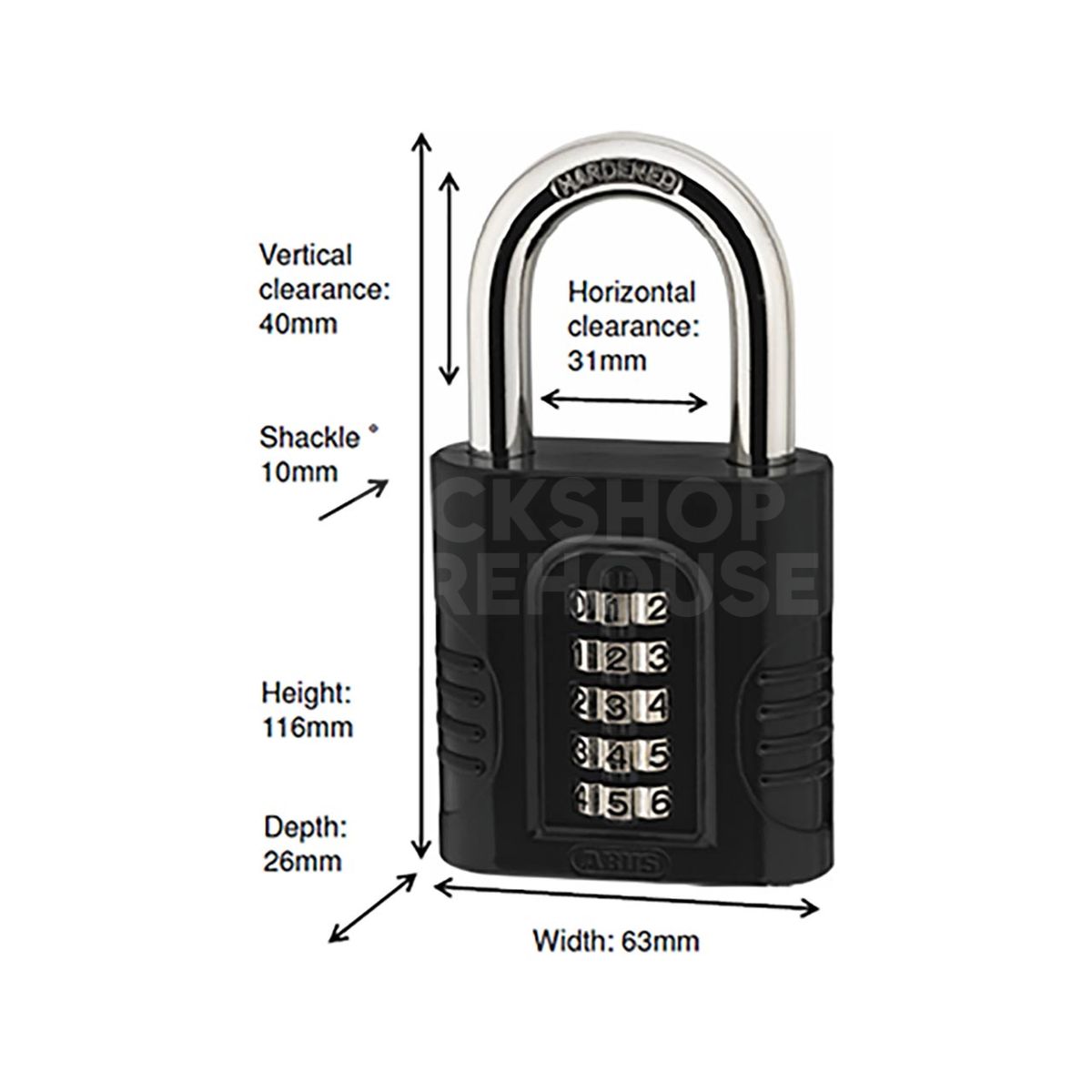 Dimensions Image: ABUS 158/65 Combination Padlock