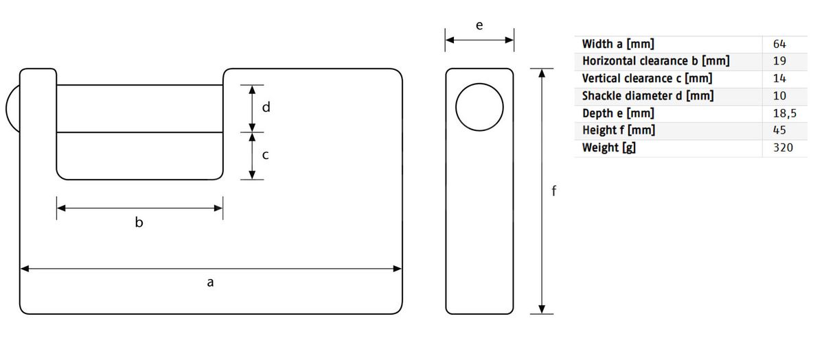 Dimensions Image: ABUS 82/63 Shutter Padlocks
