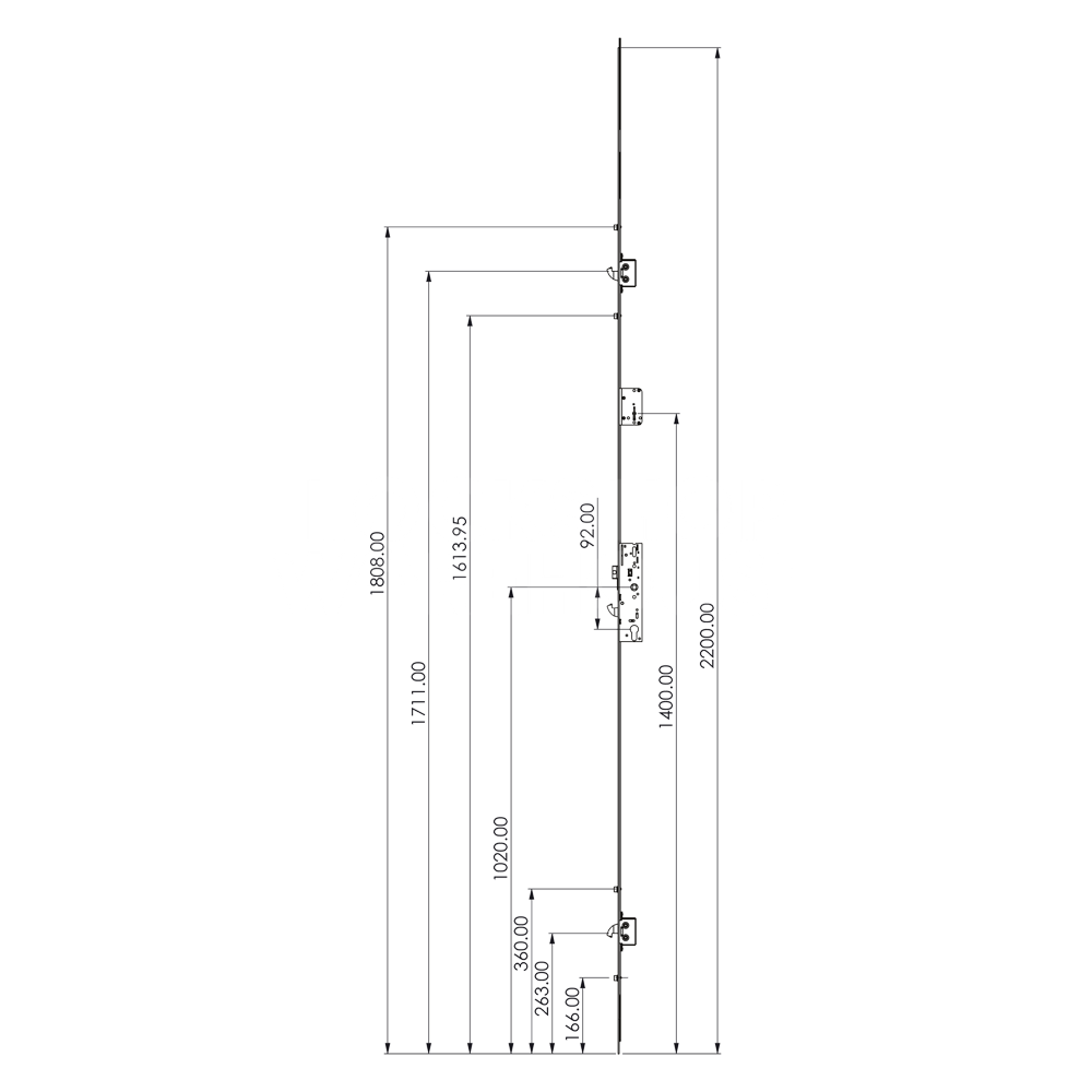 Dimensions Image: Yale YS170 Multipoint Door Lock with 2 Hooks and 4 Rollers