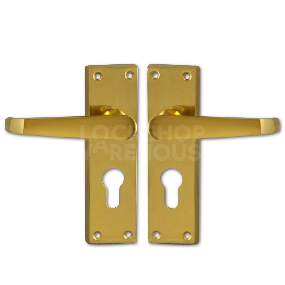 Gallery Image: Pair of ASEC Euro Profile Lever Handles - Polished Brass