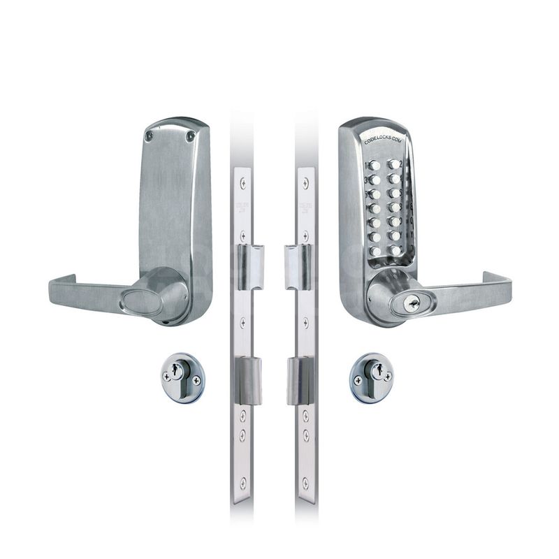 Gallery Image: Codelocks CL620 Mechanical Digital Lock with Heavy Duty Mortice Lock with Double Euro Cylinder - Finish Brushed Steel