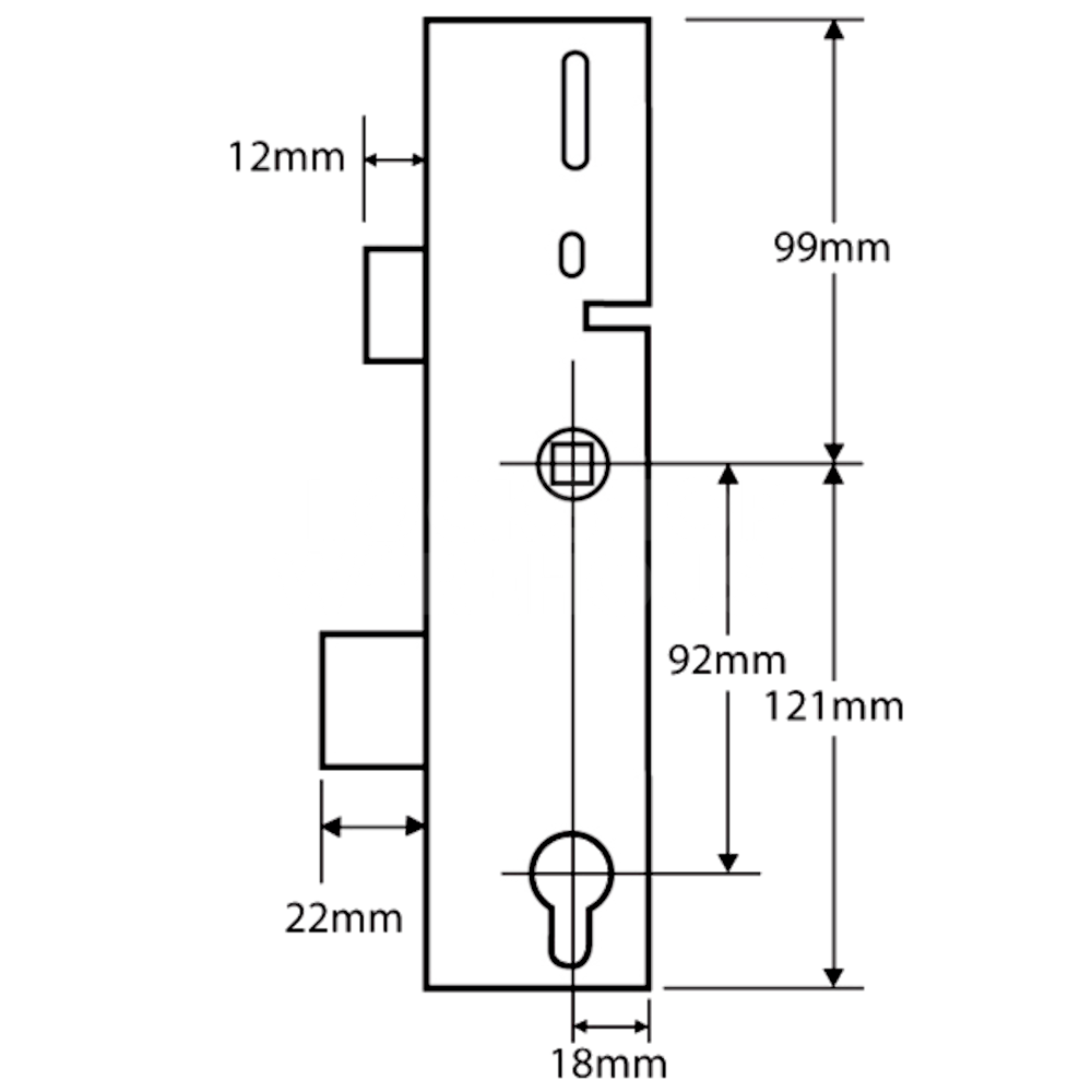 Dimensions Image: ERA Lever Operated Latch &amp; Deadbolt Split Spindle Centre Case