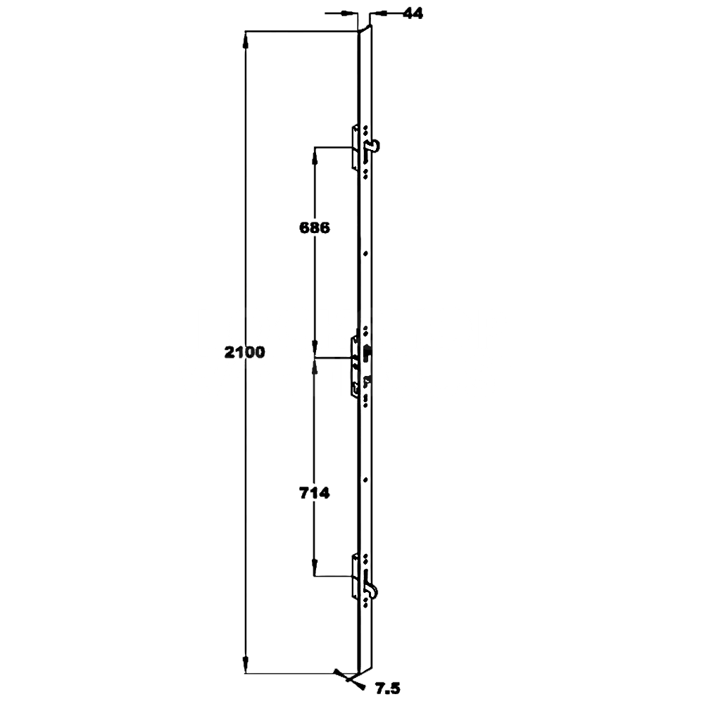 Dimensions Image: Fullex XL Crimebeater Twin Spindle Multi-Point Hook Lock