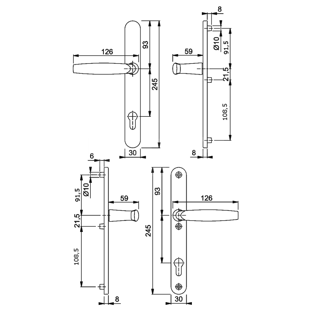 Hoppe Atlanta 92PZ 3-Hole Fix Narrow Backplate Handle Set