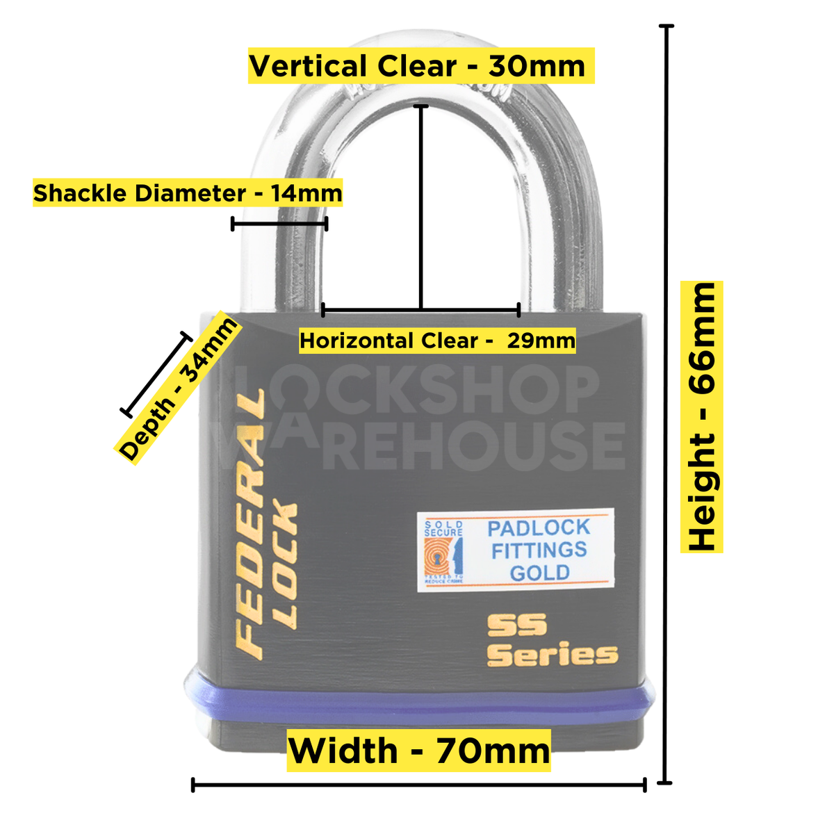 Dimensions Image: Federal 740 Padlock