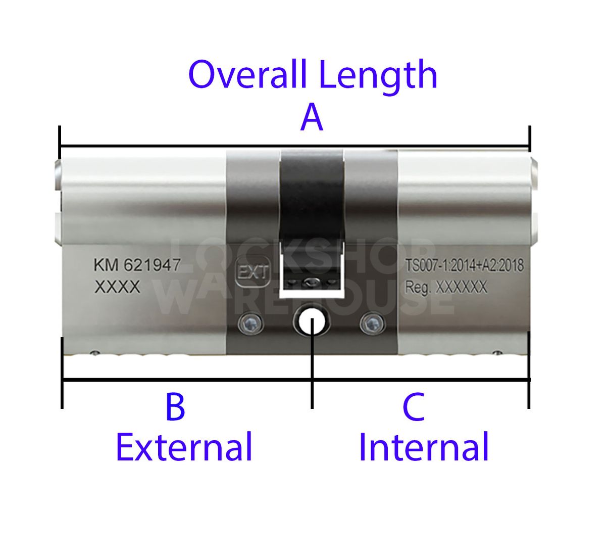Dimensions Image: Apecs 3 Star Kitemarked Euro Double Cylinder - AP Range