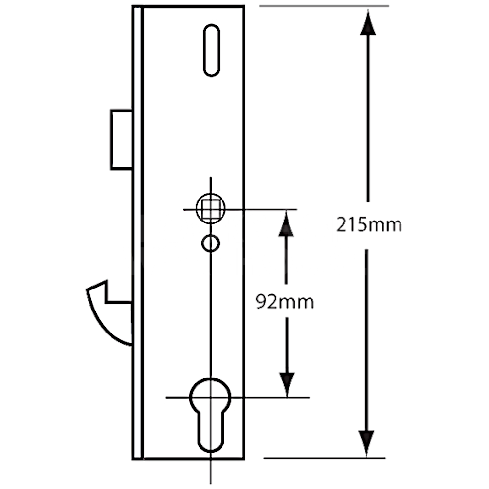 Dimensions Image: Yale YS170 Latch &amp; Hookbolt Split Spindle Gearbox