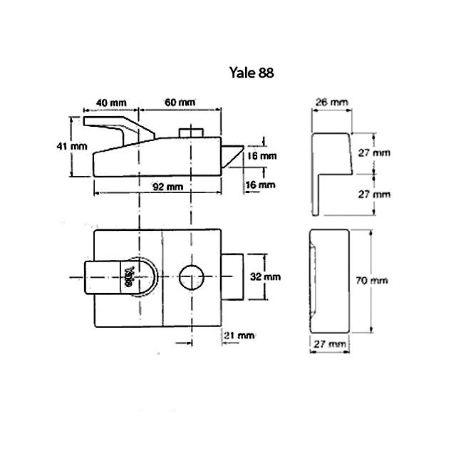 Dimensions Image: Yale 88 Nightlatch 60mm