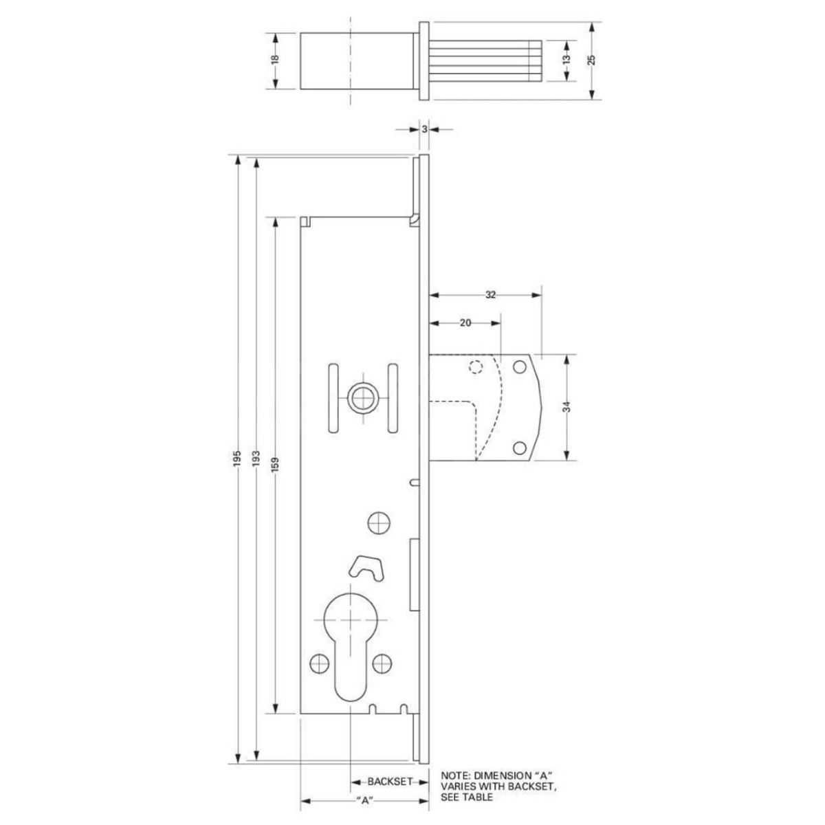Dimensions Image: Adams Rite MS2200 Hookbolt