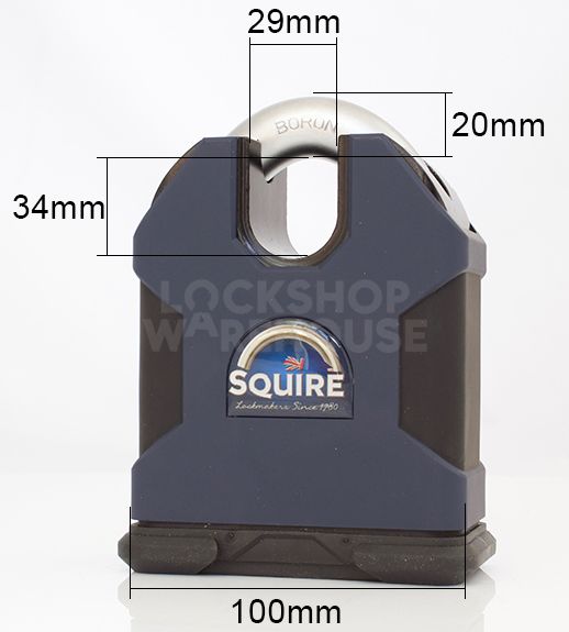 Dimensions Image: SQUIRE SS100CS Stronghold® Closed Shackle Padlock