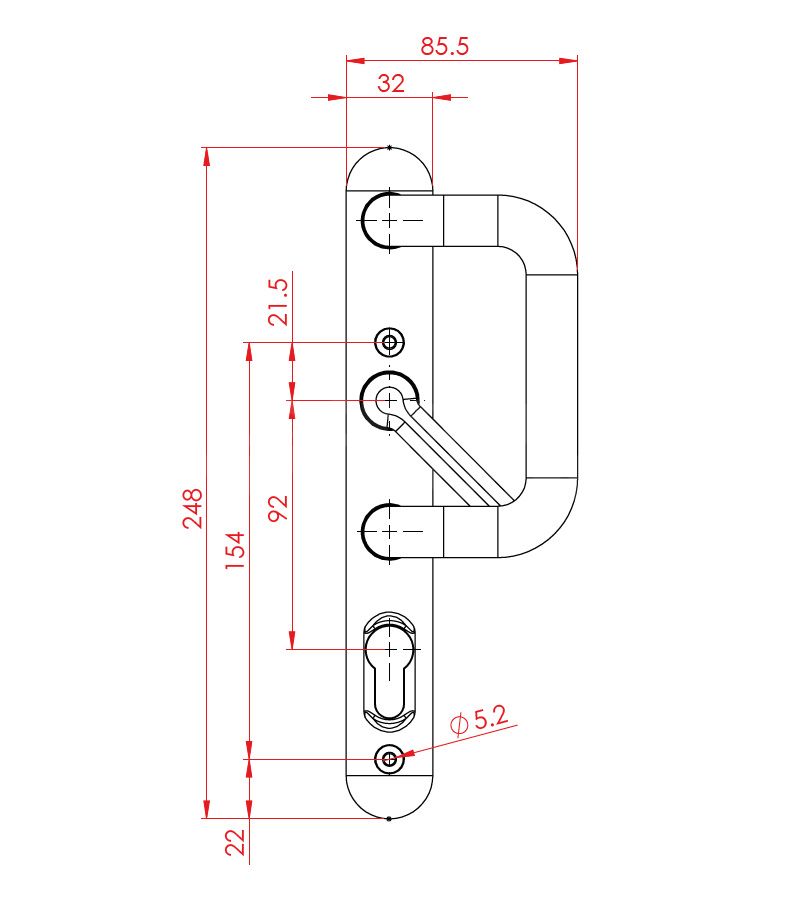 Dimensions Image: Ultion Sweet Patio Door Handle Set