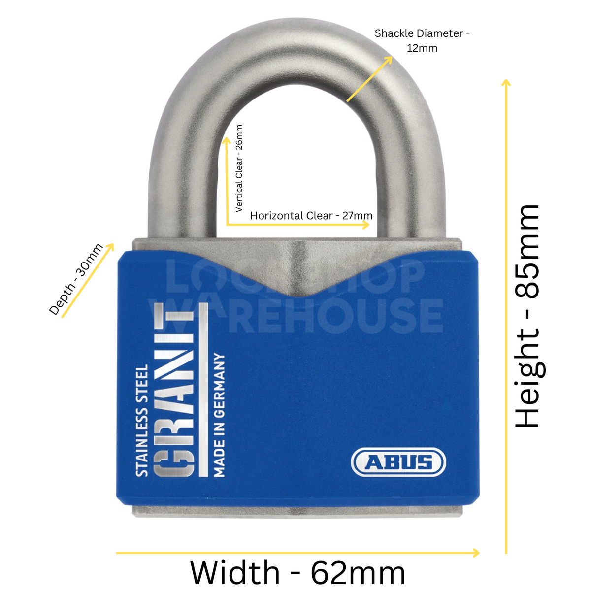 Dimensions Image: ABUS Granit 37ST/55 Padlock - Stainless Steel Marine Grade Padlock