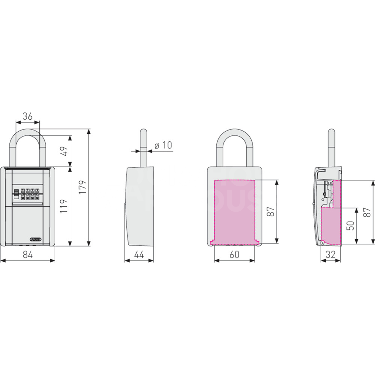 Dimensions Image: ABUS 797 Series Key Safe With Hasp