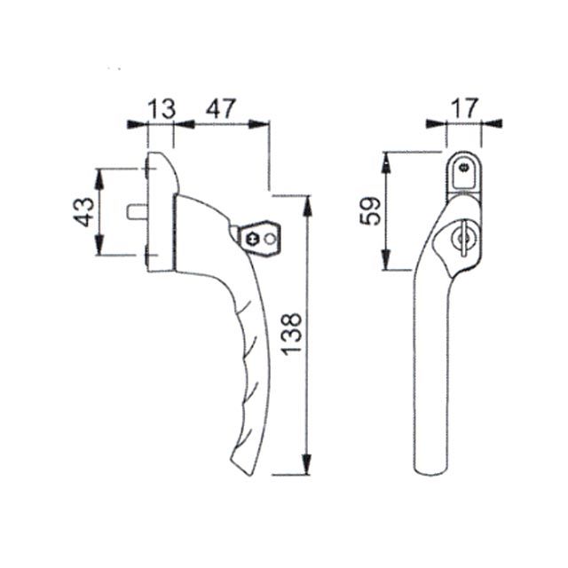Dimensions Image: UPVC Window Locking Handles Left Hand