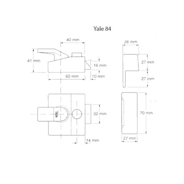 Dimensions Image: Yale 84 Nightlatch 40mm : Reversed