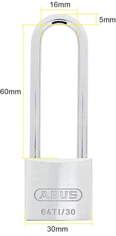 Dimensions Image: ABUS Titalium 64TI/30mm Padlock with 60mm Long Shackle