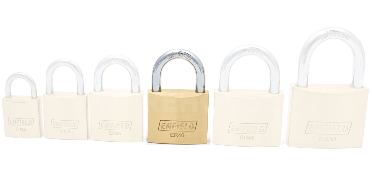 Gallery Image: Size comparison for the Enfield ER25 to ER50 Padlocks