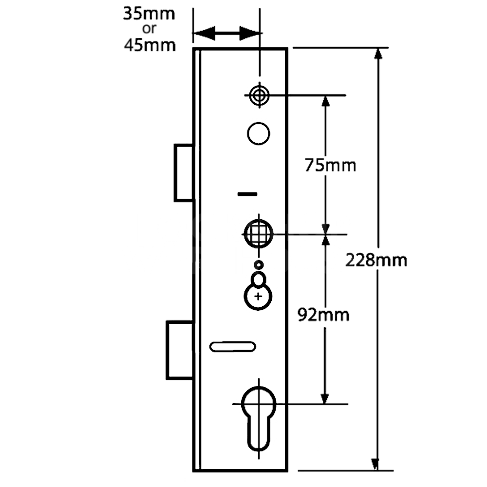 Dimensions Image: Lockmaster Lever Operated Latch &amp; Deadbolt Single Spindle Gearbox