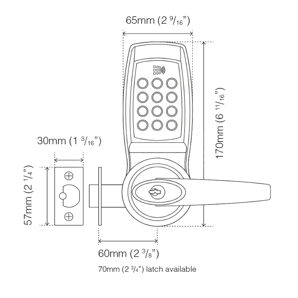 Dimensions Image: Codelocks CL4510 Smart Lock