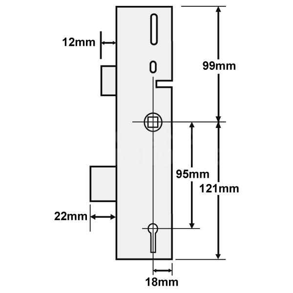 Dimensions Image: ERA Vectis Lever Operated Latch &amp; Deadbolt Centre Case